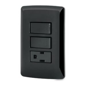 47592 - Placa armada contacto 2 interruptores,negro, línea Italiana