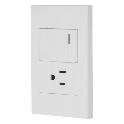 PA-APCO15-EB.jpg 45591 - Placa armada 1 interruptor,1contacto,1.5mod,Española, blanco