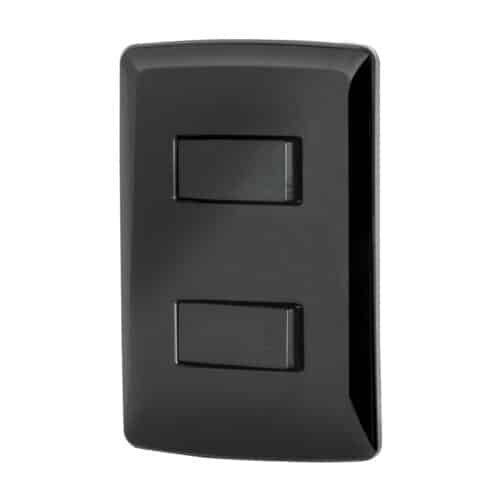 47597 - Placa armada, 2 interruptores sencillos,negro,línea Italiana