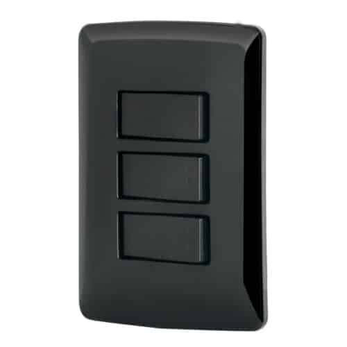 47596 - Placa armada 2 interruptores 1 escalera negro,línea Italiana