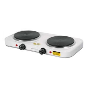 49990 - Parrilla eléctrica 2 quemadores de disco, blanca, VOLTECK