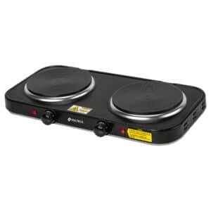 47553 - Parrilla eléctrica 2 quemadores de disco, negra, VOLTECK
