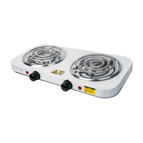 23032 - Parrilla eléctrica 2 quemadores en espiral, blanca, BASIC