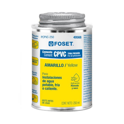 49568 - Cemento p/CPVC, amarillo, toda presión, lata 250ml, FOSET