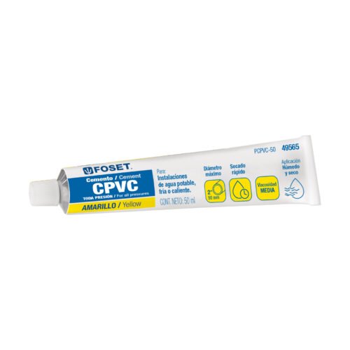 49565 - Cemento p/CPVC, amarillo, toda presión, tubo 50ml, FOSET