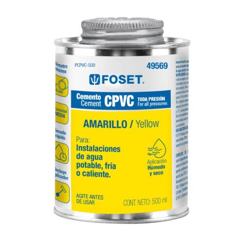 PCPVC-500.jpg 49569 - Cemento p/CPVC, amarillo, toda presión, lata 500ml, FOSET