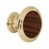 43814 - Perilla metálica, latón brillante, inserto madera, HERMEX