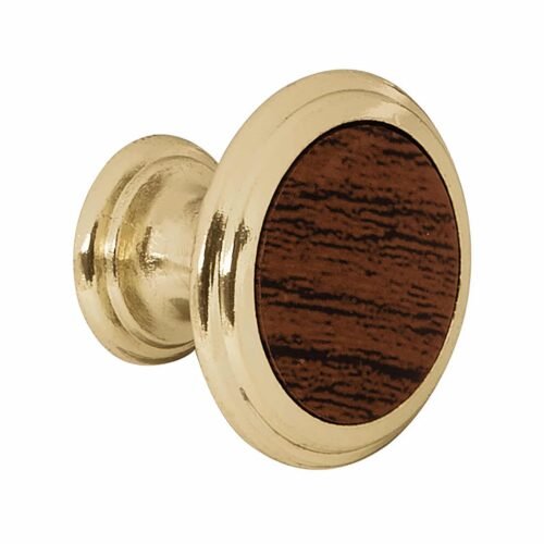 43814 - Perilla metálica, latón brillante, inserto madera, HERMEX