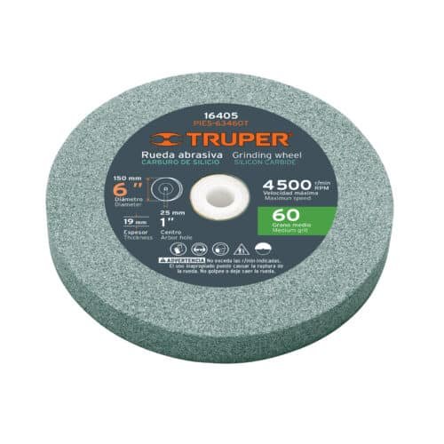 16405 - Rueda abrasiva p/esmeril 6"x19mm, carburo silicio, grano 60