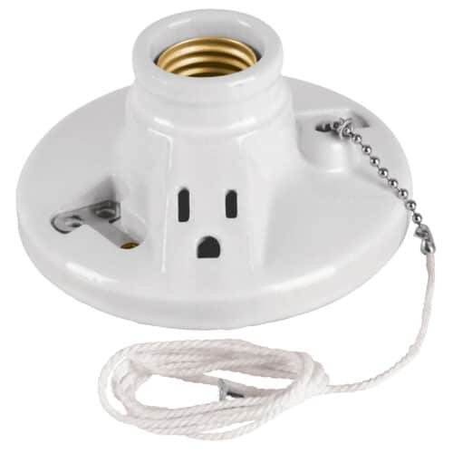 46526 - Portalámpara de porcelana, con ladrón y cadena, Volteck
