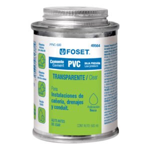 49564 - Cemento p/PVC, transparente, baja presión, lata 500ml, FOSET