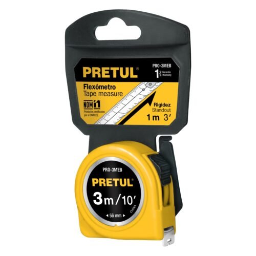 21605 - Flexómetro amarillo 3 m cinta 13 mm, en tarjeta, PRETUL