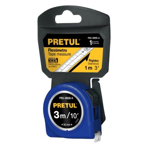 21609 - Flexómetro azul 3 m cinta 13 mm, en tarjeta, PRETUL