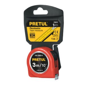21611 - Flexómetro rojo 3 m cinta 13 mm, en tarjeta, PRETUL