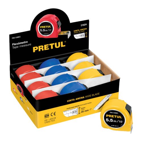 21624 - Flexómetro 5.5 m cinta 25 mm, display box con 12 pzas,PRETUL