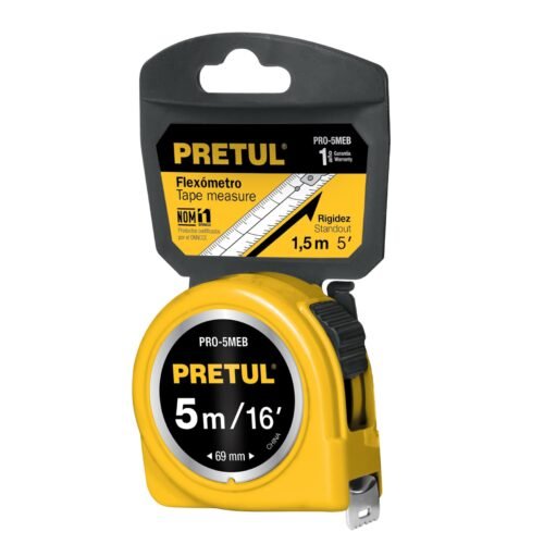 21606 - Flexómetro amarillo 5 m cinta 19 mm, en tarjeta, PRETUL