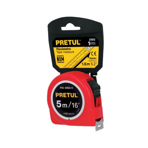 21612 - Flexómetro rojo 5 m cinta 19 mm, en tarjeta, PRETUL