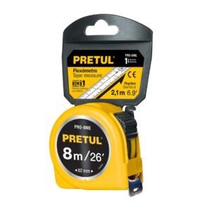 21603 - Flexómetro amarillo 8 m cinta 25 mm, en tarjeta, PRETUL