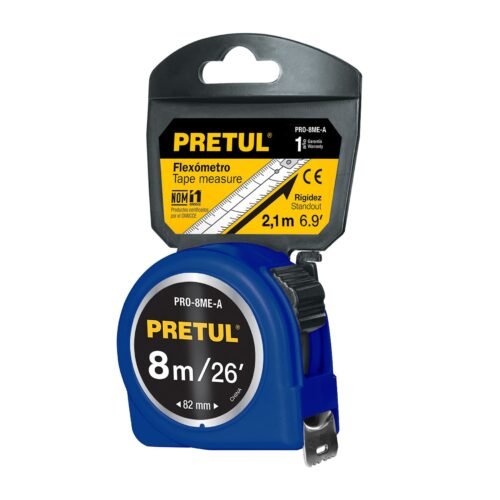 29998 - Flexómetro azul 8 m cinta 25 mm, en tarjeta, PRETUL