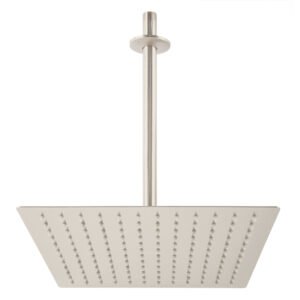 45776 - Regadera plato cuadrado 12" con brazo, satín, FOSET RIVIERA