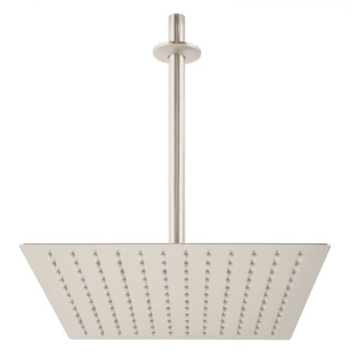 45776 - Regadera plato cuadrado 12" con brazo, satín, FOSET RIVIERA