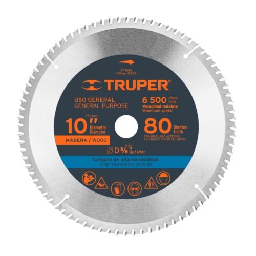 12683 - Disco sierra 10" para madera, 80 dientes centro 5/8", Truper