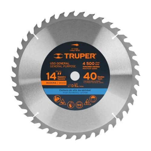 18322 - Disco sierra 14" para madera, 40 dientes centro 1", Truper