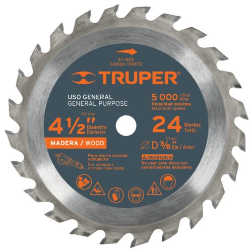 100172 - Disco sierra 4-1/2" para madera, 24 dientes centro 3/8"