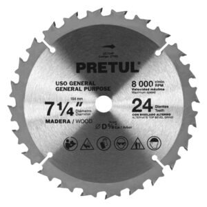 27055 - Disco sierra 7-1/4" p/madera, 24 dientes centro 5/8", Pretul