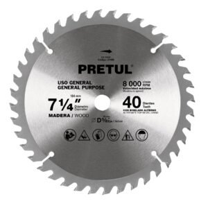 27056 - Disco sierra 7-1/4" p/madera, 40 dientes centro 5/8", Pretul