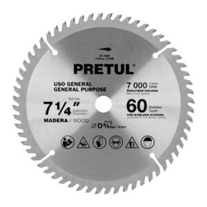27059 - Disco sierra 7-1/4" p/madera, 60 dientes centro 5/8", Pretul