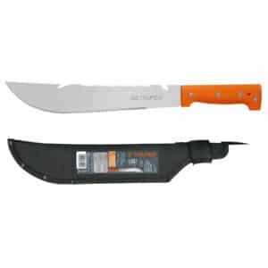 15890 - Machete rambo 12",cacha remachada naranja, con funda, TRUPER