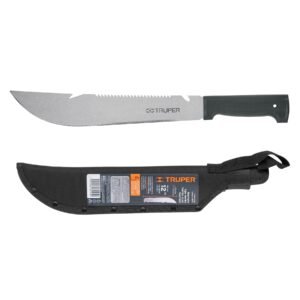 15870 - Machete rambo 12", cacha inyectada negra, con funda, TRUPER