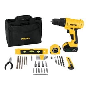 27097 - Kit taladro 3/8", 12V, 35 accesorios, en maleta, PRETUL