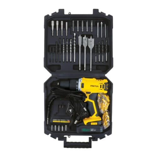 29001 - Kit taladro 1/2", 20V, 1 batería 2Ah, 32 accesorios, PRETUL