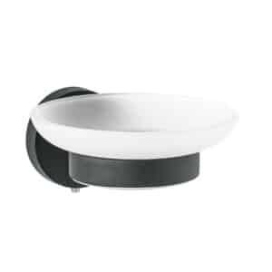 45966 - Jabonera metálica negro con plato de vidrio, Foset Túbig