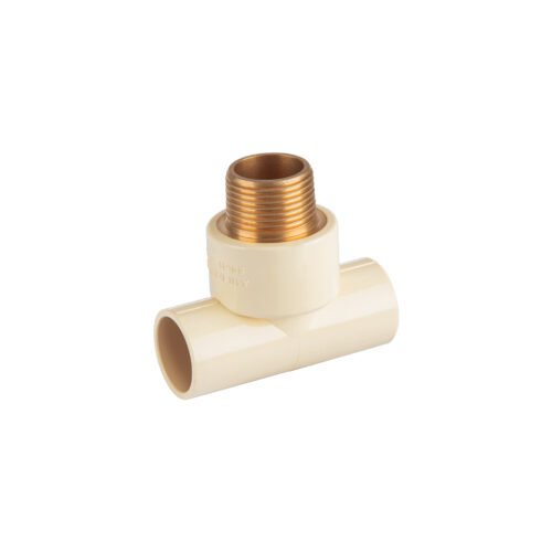 44914 - Tee CPVC, 3/4", rosca central macho, inserto de latón, FOSET