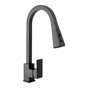 44227 - Monomando nariz retráctil para fregadero,negro, FOSET KUBO
