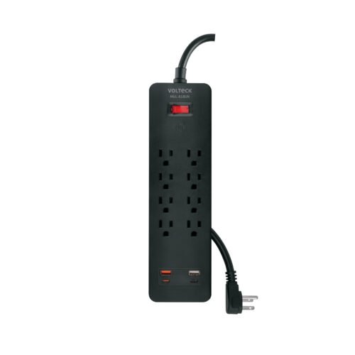 45661 - Multicontacto 8 entradas, 2 USB A  2 USB C, negro, VOLTECK