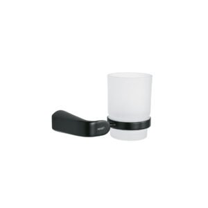 44287 - Portavaso cepillero con vaso de vidrio, negro, FOSET RIVIERA