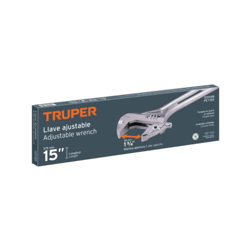 100048 - Llave ajustable (perico) 15" cromada mango de PVC, Truper