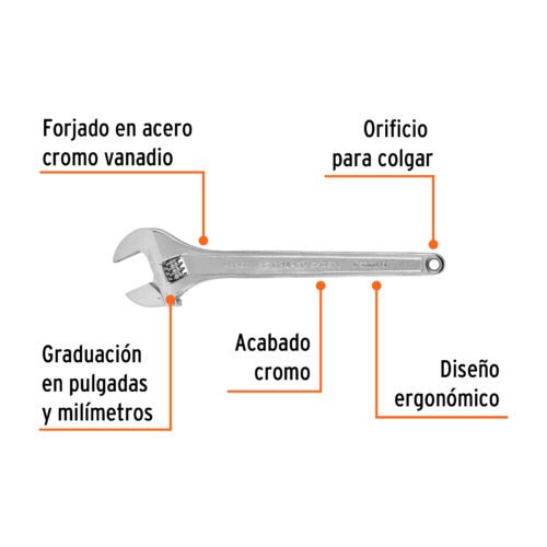 100049 - Llave ajustable (perico) 15" profesional cromada, Expert