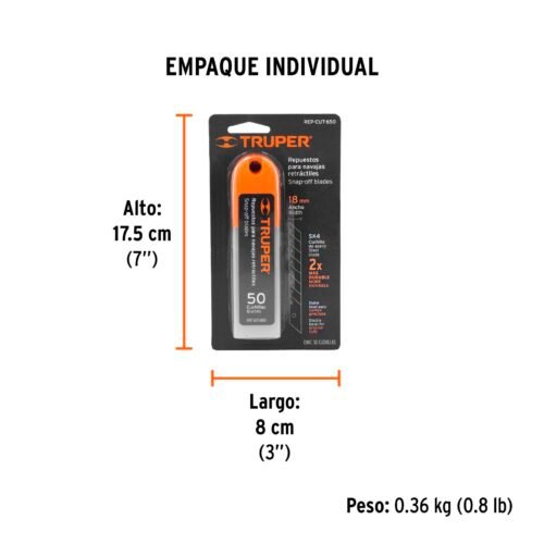 100101 - Estuche con 50 cuchillas SK4 de 18 mm para cutter, Truper