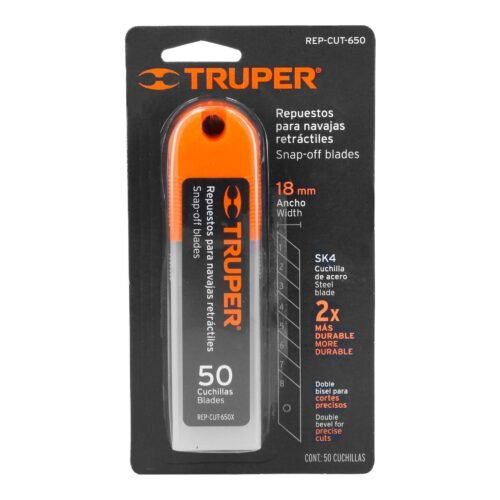 100101 - Estuche con 50 cuchillas SK4 de 18 mm para cutter, Truper