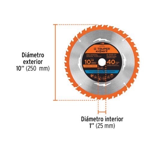 100105 - Disco sierra 10" para madera, 40 dientes centro 1", Expert
