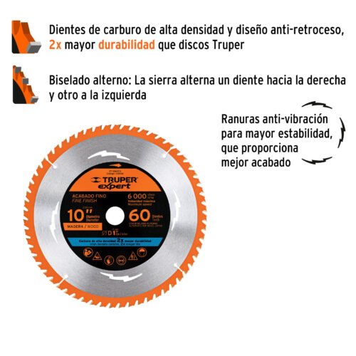 100106 - Disco sierra 10" para madera, 60 dientes centro 1", Expert