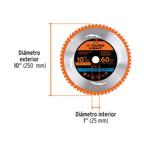 100106 - Disco sierra 10" para madera, 60 dientes centro 1", Expert