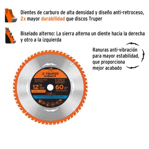 100108 - Disco sierra 12" para madera, 60 dientes centro 1", Expert