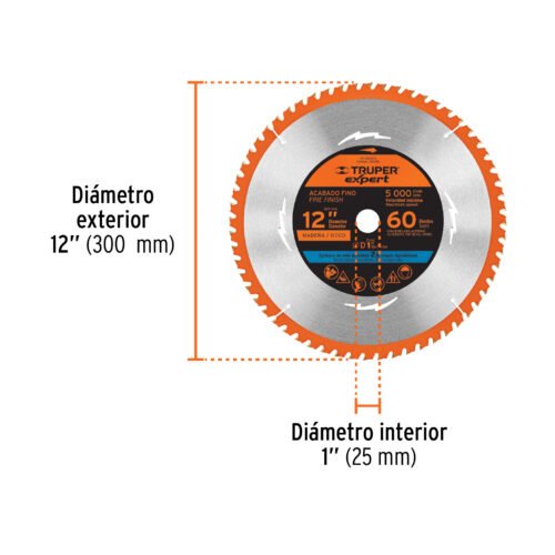 100108 - Disco sierra 12" para madera, 60 dientes centro 1", Expert