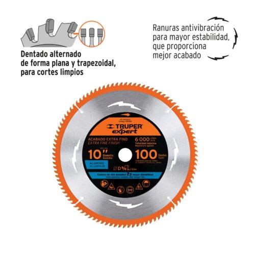 100109.2 100109 - Disco sierra 10" p/aluminio, 100 dientes centro 5/8", Expert